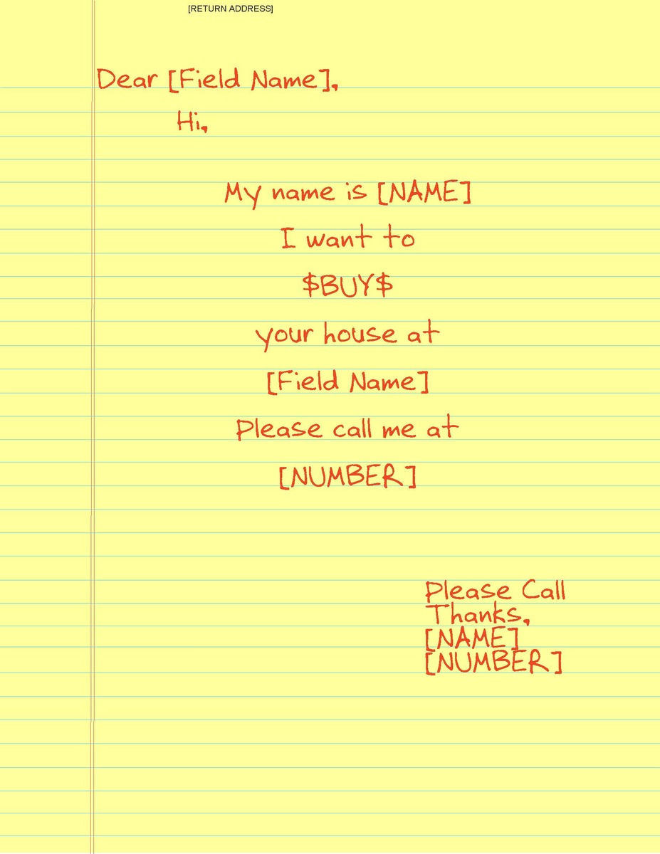 Real Estate Investor Lead Generation - Yellow Letter Direct Mail Example